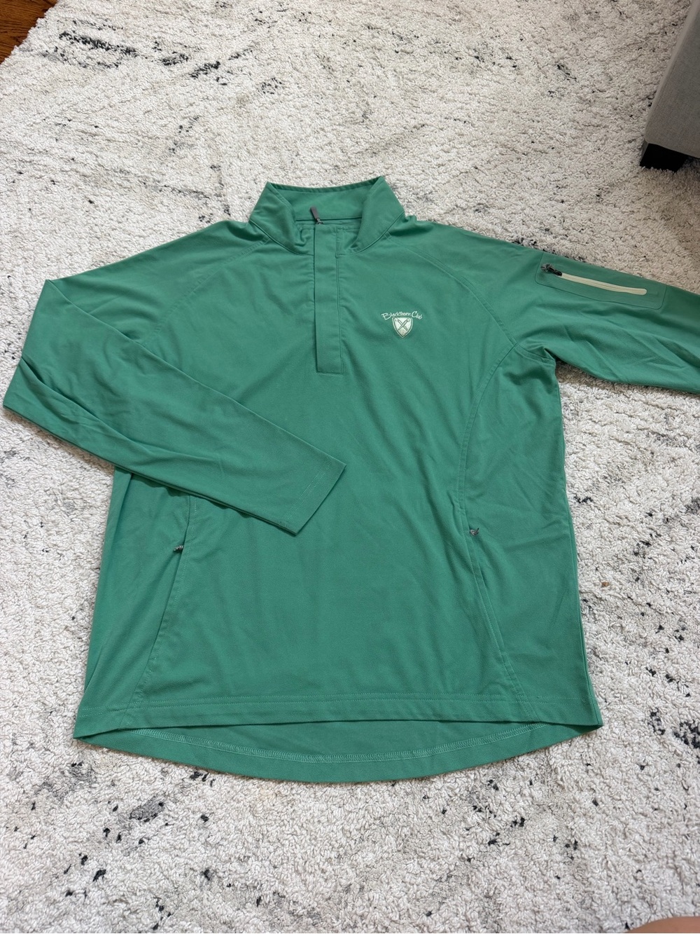 Peter Millar Men's Green Long-Sleeve Quarter-Zip Pullover (Blackthorn Logo)